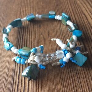 Blue and White Beaded Bangle Bracelet,  Handmade Ladies Bracelet,  Blue …